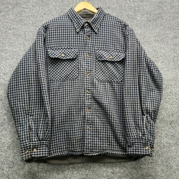 Cabela's Other - Cabela's Shirt Jacket Men's L Navy Gray Gingham Long Sleeve Fleece Lined Flannel
